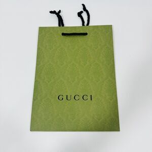 GUCCI 10x14x5 Authentic Paper Shopping Gift Bag Tote Green Damask Print Embossed